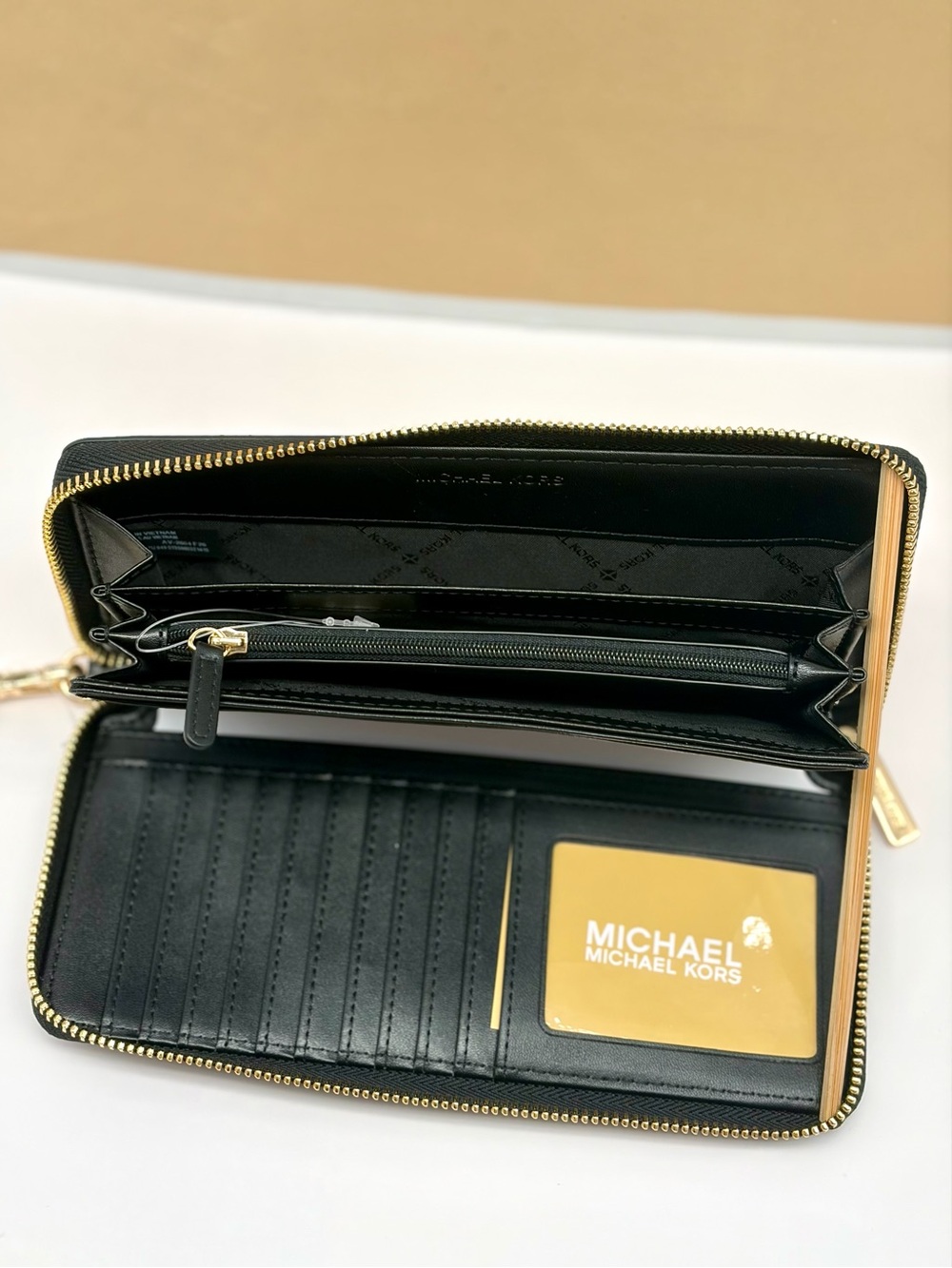 Michael Kors Black & Beige Houndstooth Continental Wallet with Dog Appliqué - Picture 7 of 14